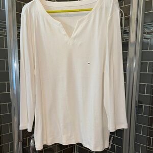 Talbots White Relaxed 3/4 Sleeve Blouse
